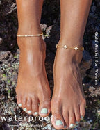 RLMOON Gold Silver Anklets for Women CZ Ankle Bracelet 14K Gold Plated Waterproof Layered Stackable Tennis Dot Chain Anklet Trendy Summer Beach Foot Jewelry - color: A-Clover&Tennis Anklet-Gold