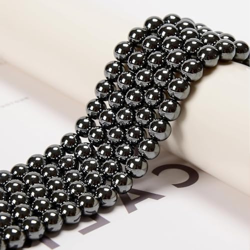 100pcs Natural Stone Beads 8mm Black Hematite Round Genuine Real Stone Beading Loose Gemstone Hole Size 1mm DIY Charm Smooth Beads for Bracelets Necklaces Earrings Jewelry Making Crafts - color: Black Hematite