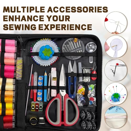 197PCS Sewing Kit for Adults, 43 XL Thread Spool, Beginners with Advanced Large Sewing Sets, Suitable for Travelers, Adults, Children, Beginners, Emergency Items, DIY and Family Sewing Kit - color: Color A