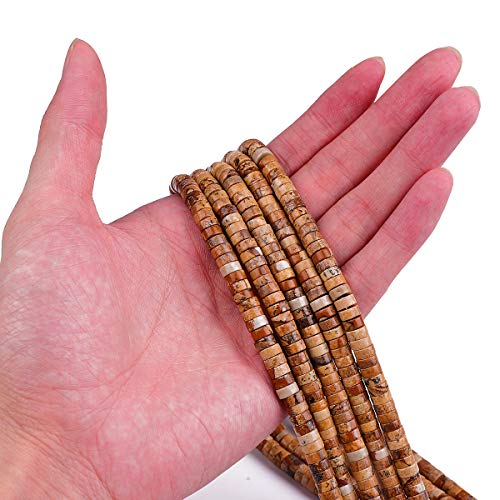 BEADIA Natural Brown Picture Jasper Spacer Beads Caps Loose Semi Gemstone for Beading Jewelry Making 6mmx3mm 38cm - color: Brown Picture Jasper, size: Round 6mm x 3mm