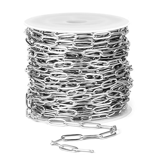 [33 Ft] Stainless Steel Paperclip Chains Roll, 4.3mm Width 304 Stainless Steel Oval Link Chains Spool Bulk for Jewelry Making - color: 4.3mm width