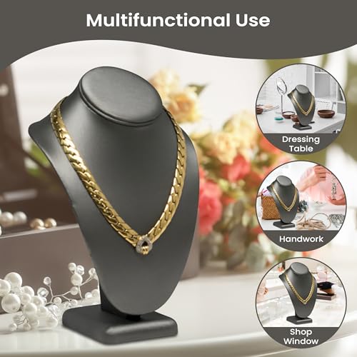 Novel Box Silver Leatherette Bust Stand Jewelry Necklace Display 6.5x4x10 Inches - Freestanding Travel Necklace Holder Stand - Necklace Mannequin Organizer Stands - Necklace Displays Medium - color: Silver Leatherette, size: Medium