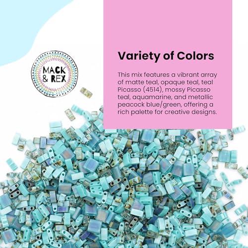 Mack and Rex Tila Bead Mixes (Island) – Includes Matte Teal, Opaque, Picasso (4514), Mossy Picasso, and Aquamarine and Metallic Peacock Blue/Green - color: Island, size: 10 Gram Bag