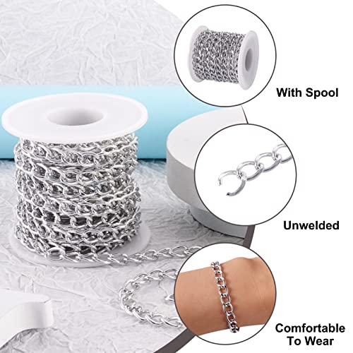 Craftdady 16.4 Feet Aluminum Curb Chain Link Silver Twisted Cable Cross Chain Unwelded 10x6.5mm with Spool for Bracelet Necklace Tassel Earring Jewelry Making - color: Silver, 10x6.5mm