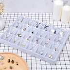24 Grids Stackable Jewelry Tray Organizer with Removable Dividers, Velvet Jewelry Display Tray for Earrings Necklaces Bracelet Rings Display Showcase - Grey - color: Grey