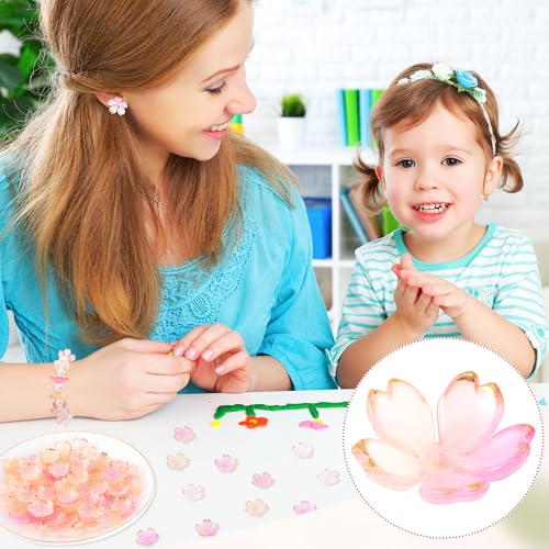 100Pcs Colorful Cherry Blossom Beads, 5-Petal Acrylic Flower Beads, Mini Spacer Beads Hair Charms Halloween Christmas for Bracelets Earring Jewelry Making - color: Multicolor