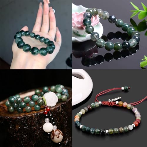 4mm 200pcs Natural Stone Round Beads Green Moss Agate Genuine Stone Beading Loose Gemstone DIY Charm Smooth Beads for Bracelets Necklaces Earrings Hole Size 1mm (Green Moss Agate 4mm) - color: Green Moss Agate, size: 4mm