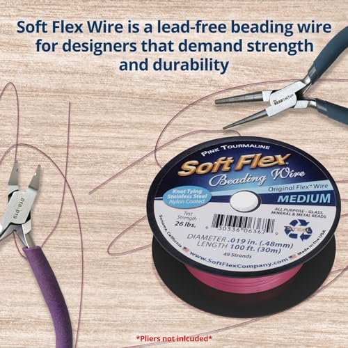 Soft Flex 49 Strand Beading Wire - Medium 0.19 Diameter - 100 Feet Nylon Design Wire - style: Pink Tourmaline