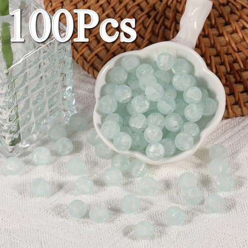 100Pcs Glass Beads 10mm Round Moon Frosted Cracked Water-Activated Transparent Glazed Beads, Ideal for DIY Bracelets Necklaces Phone Charms Craft Supplies (Light Blue) - color: Light Blue