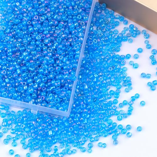 Size 4 mm 6/0 Glass Seed Beads, 2100 Pcs Small Mini Spacer Loose Pony Beads for Jewelry Making and DIY Crafts (Aqua Iris) - color: Aqua Iris, size: Large