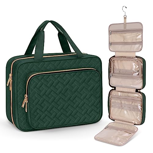 Wedama Toiletry Bag for Women, Large Cosmetic Travel Bag, Hanging Toiletry Bag for Bathroom, Thickened PVC Waterproof Travel Makeup Bag, Toiletries Bag for Travel Business Trips and Camping - color: Dark Green, size: Large, style: Minimalist
