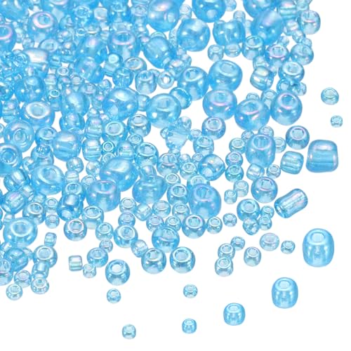 MECCANIXITY 15/0 11/0 8/0 6/0 Glass Seed Beads 1.5mm/2mm/3mm/4mm Loose Seed Beads for Jewelry Earring Bracelet Craft Making, 5888PCS, Lake Blue - color: Lake Blue