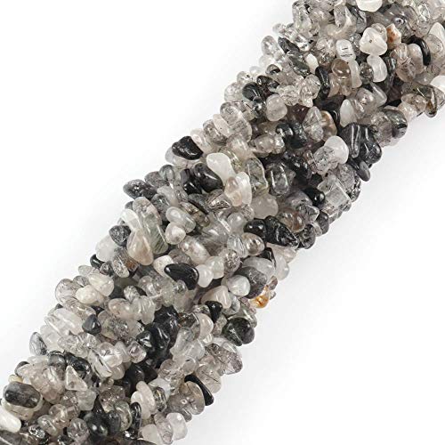 HAAMIIQII 5-8mm Natural Black Rutilated Quartz Chips Beads Irregular Chip Stones Loose Gemstone Energy Healing Beads for Jewelry Making Strand 30 Inch - color: Black Rutilated Quartz