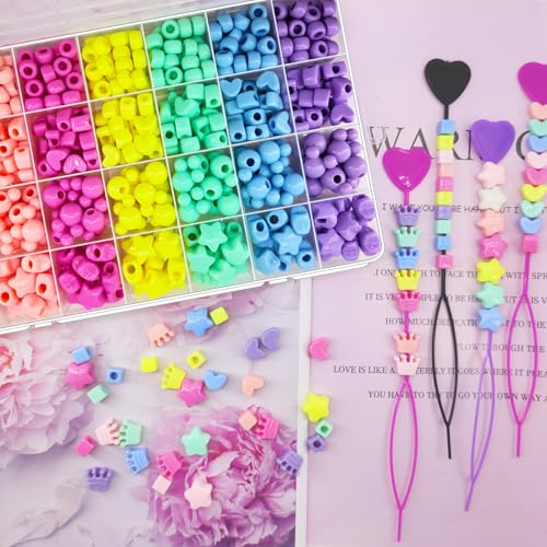 1451 Pcs Hair Beads Kit - Candy Color Acrylic Mickey Heart Star Pastel Pony Kandi Beads for Braids & Jewelry Making - color: Pony Beads