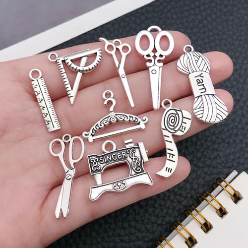 WOCRAFT 60pcs Antique Silver Sewings Bracelet Charms for Jewelry Making Sets DIY Necklace Bracelet Keychain Crafting Charms Kit Craft Supplies (SN911) - color: Antique Silver, size: Sewings Charms