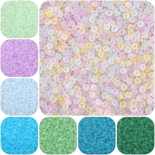 4mm Frosted Glass Seed Beads Bulk, 1000pcs Small Round Glass Bead Matte Loose Spacer Beads for Beading, Friendship Bracelet, Pendants, Key Chains, Necklaces, Hairpins, White - color: White