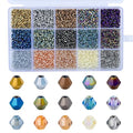 4500pcs 2mm Bicone Crystal Beads, Bulk Small Faceted Bicone Glass Beads for Jewelry Making DIY Craft Bracelet Necklace Earring with Container Box (15 Plated Metallic Colors) - size: 2mm