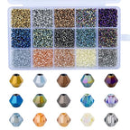 4500pcs 2mm Bicone Crystal Beads, Bulk Small Faceted Bicone Glass Beads for Jewelry Making DIY Craft Bracelet Necklace Earring with Container Box (15 Plated Metallic Colors) - size: 2mm