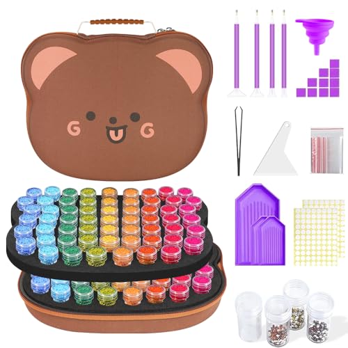 ZORETCO Diamond Painting Storage Box, 120 Slots Bead Storage Containers with Tools Kit for Diamond Art Accessories Beads Organizer Craft Jewelry - color: Brown, size: 120 Jars