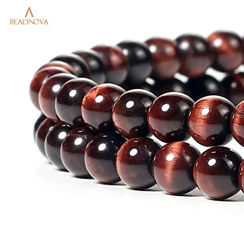 BEADNOVA 6mm Red Tiger Eye Gemstone Round Loose Beads for Jewelry Making (62-64pcs) - color: 07) Red Tiger Eye Round Beads, size: 6mm