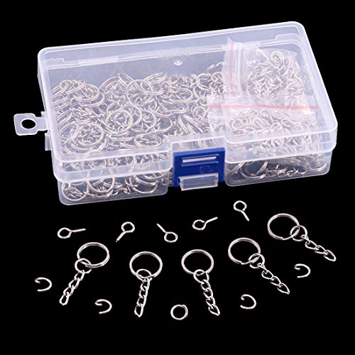 Swpeet 450Pcs 3/5" 15mm Sliver Key Chain Rings Kit, Including 150Pcs Keychain Rings with Chain and 150Pcs Jump Ring with 150Pcs Screw Eye Pins Bulk for Jewelry Findings Making (15mm, Sliver) - color: Sliver, size: 15mm