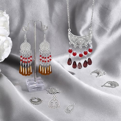 SUNNYCLUE 1Box 48Pcs 12 Style Chandelier Connector Earring Findings Multi Loops Bohemian Charms Antique Silver Round Teardrop Charms for Jewelry Making DIY Craft Supplies - color: 48pcs 12 Style