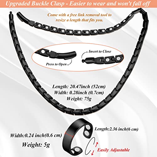 Magnetic Necklace - Titanium Necklace for Men Women Stainless Steel Ultra Strength Magnets - with Adjustable Sizing Tool and Present Box - color: Black