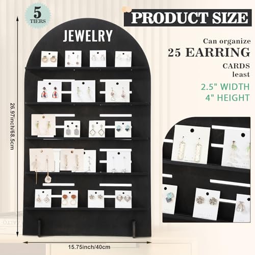 DoubleFill 5 Tier Wooden Earring Display for Vendor Arch Jewelry Display Stand Rack with Adjustable Height for Retail Selling - color: Black