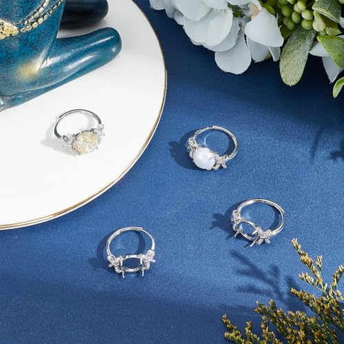 SUNNYCLUE 1 Box 4pcs Ring Blank Setting Blank Claw Ring Setting Adjustable Metal Brass Bowknot Bow Prong Finger Rings Base Components for Jewelry Making Kits Wedding Proposals Adult Supplies Gifts DIY