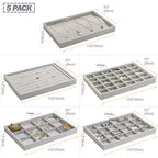DIOMMELL 5 Pack Stackable Velvet Jewelry Trays Organizer, Jewelry Display Storage Box Showcase Holder Dresser Drawer Organizer for Earring Necklace Bracelet Ring Accessary, Grey