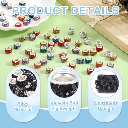 uxcell 50Pcs European Large Hole Beads, Rhinestone Craft Bead Crystal Charm Spacer Beads for Pens Bracelet Making Necklace DIY Craft, Dark Purple - color: Dark Purple