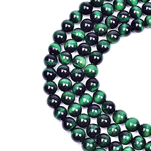 Natural Round AAA+ Green Tiger Eye Gemstone Loose Beads Energy Stone Healing Power for Bracelet Jewelry Making 1 Strand 15 Inches (8mm,48pcs) - color: green, size: 8mm
