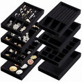 Elsjoy 8 Pack 4 Styles Black Velvet Jewelry Trays, Jewelry Organizer Tray Stackable Jewelry Storage Tray for Drawer, Rings, Earrings, Necklace