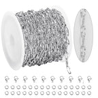KYUNHOO 16.4 Feet Silver Stainless Steel Chains Bulk Embossed Lip Chain Roll Soldered Cross Link Chains Cable Chain with Jewelry Clasps for Handcraft Making - color: Cross Oval Silver