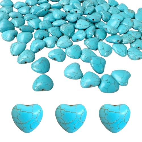 Turquoise Love Beads for Jewelry Making 160pcs 16mm Natural Semi-Precious Gemstone Loose Space Beads for Bracelets, Necklaces, Earring, DIY Crafts, Healing Stone Gifts, Garland Deco - color: Turquoise Heart 16mm