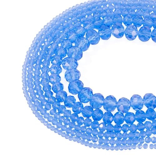 6 Strands Transparent Faceted Glass Beads 3/4/6/8mm Crystal Rondelle Glass Loose Spacer Beads for DIY Bracelet Necklace Wristband Keychain Jewelry Craft Making 2.3~8x2~6mm, Blue - color: 3/4/6/8mm-Blue