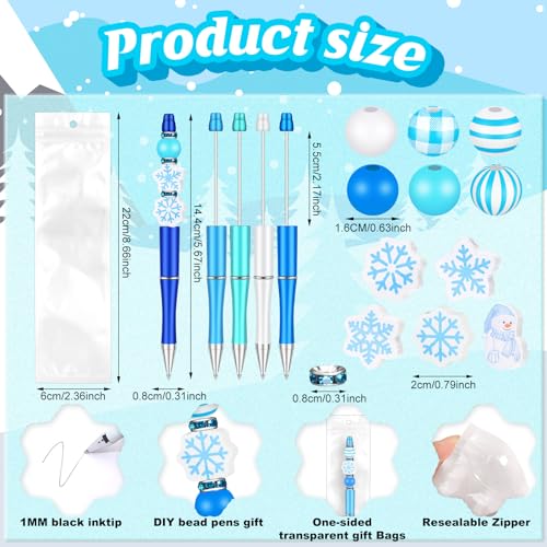 Colarr 24 Sets Plastic Beadable Pens DIY Pens Making Kit Assorted Wood Beads Crystal Spacer Black Ink Ballpoint for Women Crafts Office Family Gifts(Snowflake) - style: Snowflake