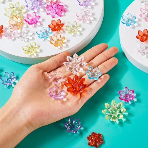 Beadthoven 54pcs Lotus Crystal Acrylic Beads Colorful Flower Bead Caps Spacer End Caps for Jewelry Making Earrings Bracelet DIY Crafts - color: Lotus Flower
