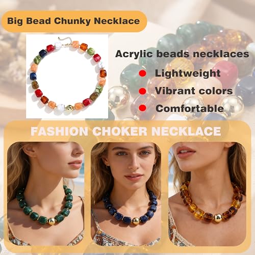 BOMAIL 4PCS Chunky Acrylic Beads Necklaces for Women Boho Colorful Resin Bead Choker Necklaces Set Big Bead Choker Necklace Fashion Trendy Summer Beach Necklaces Jewelry - color: A