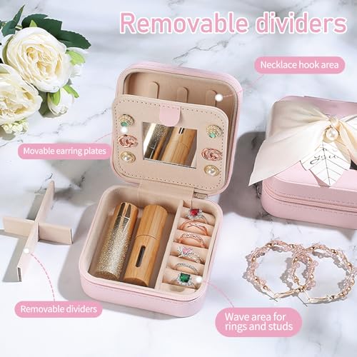 AYGXU Travel Jewelry Box for Women and Girls - Small Case With Initial A-Z - Teacher Gifts - color: pink, size: J