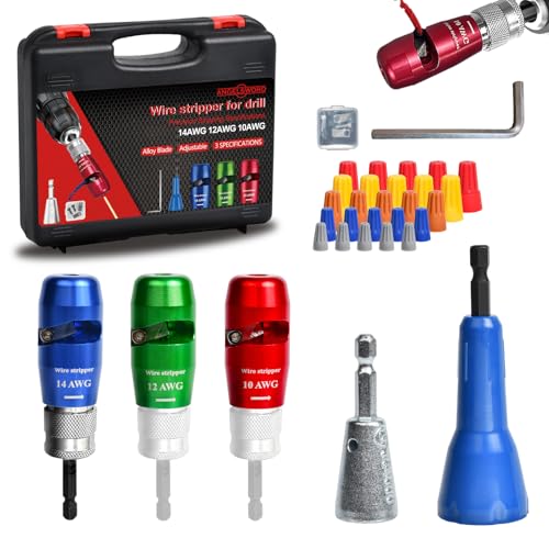 ANGELSWORD Wire Stripper & Wire Twister Tool for Drill, Wire Stripping Tool & Wire Twisting Connector Set 10/12/14 AWG, 3 PCS Professional Electrician Tools Set - size: 3 PC | 10-14 AWG