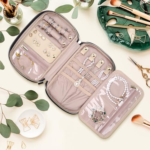 Jewelry Travel Case Organizer for Necklaces, Earrings, Rings, Bracelet, Watch, Soft Sided, Black - color: Black