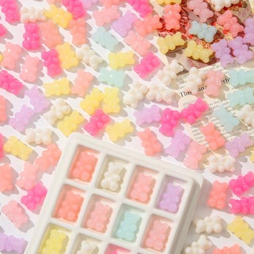 200pcs Bear Beads Colorful Gummy Bear Color Acrylic Bear Beads Colorful Cute Bear Beadsy Bear for Necklace Bracelet Key Chains Jewelry DIY Craft Making - color: color-1