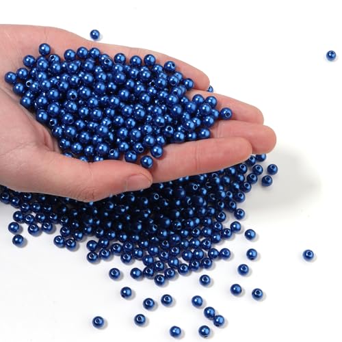 1000pcs Blue 6mm Pearl Beads with Hole Round Pearls for Crafting Loose Pearl Beads for Jewelry Making Fake Pearls Bead for Bracelets Necklaces Earrings Key Chains Accessories DIY - color: Blue, size: 6mm,1000pcs