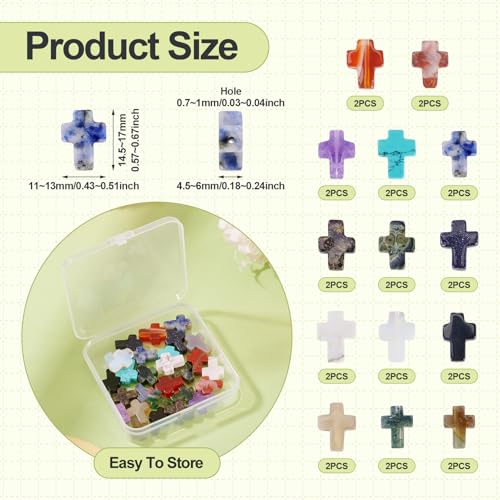 28 Pcs Cross Beads for Jewelry Making Turquoise Cross Gemstone Beads Small Crystal Crucifix Bead Charms for Easter Holiday Eid Mubarak Ramadan Christmas Necklace Jewelry Making 11-13mm - color: 14 Colors-Gemstone