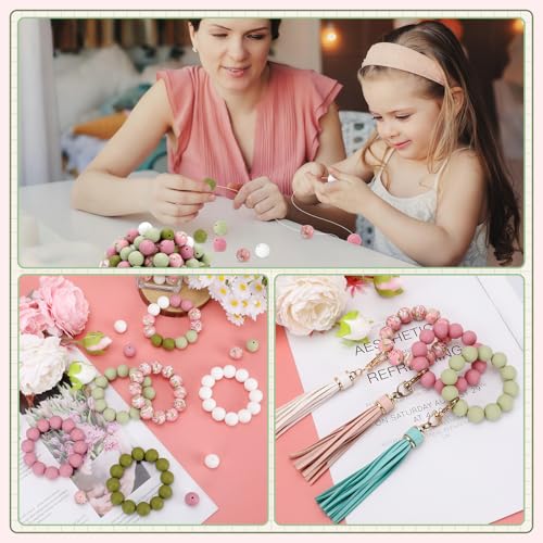 100 Pcs 15mm Silicone Beads for Keychain Making, Pink Gream Silicone Beads Bulk Round for Bracelets Pens Crafts Jewelry Making (Pink Green) - color: Pink Green