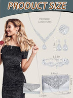 Henoyso 5 Pcs Rhinestone Jewelry Sets Prom Purse Jewelry Rhinestone Clutch Purse Bride Necklace Earrings Bracelets for Women - color: Silver