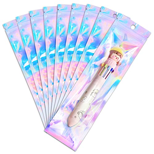 ANZNKU 50 Pcs 2.7" x 9" Pen Bags Holographic Mylar Bags Pen Packaging Bag Resealable Smell Proof Bag for Party Favor Food Storage, Cosmetics, Jewelry & Pen Packaging - color: Clear Holographic, size: 2.7x9 Inch