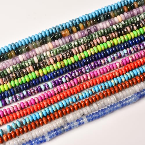 2x4mm 150pcs Natural Amazonite Rondelle Stone Beads Semi-Precious Disk Loose Gemstones Bead for DIY Jewelry Making - color: Amazonite