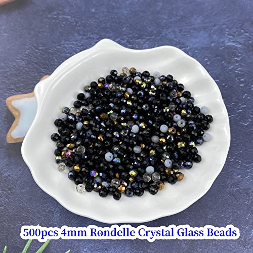 500pcs Crystal Glass Beads 4mm Faceted Rondelle Glass Spacer Beads with Hole for Bracelets Necklace Earring DIY Jewelry Making Craft(Black Series) - color: Black Series, size: 4mm